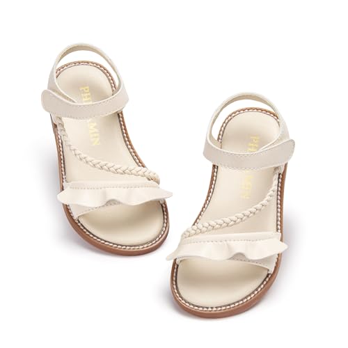 Image of PHIRAMIN Toddler Girl Sandals - Flower Girl Dress Shoes Open Toe Little Kid Flats