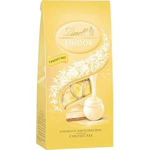 Lindt Schokolade | LINDOR Beutel Cheesecake | 137g | 10 Kugeln in Vollmilch-Schokolade mit zartschmelzender Cheesecake-Füllung | Schokoladen-Geschenk