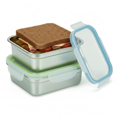 Set of 2 Stainless Steel Sandwich Containers - Food Grade