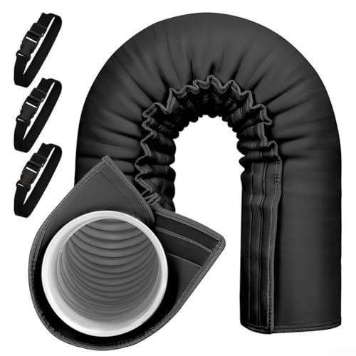 Cubierta aislante para manguera de aire acondicionado, 59 x 21 pulgadas, manga de ventilación flexible con correas, accesorio de CA de ahorro de energía, color negro