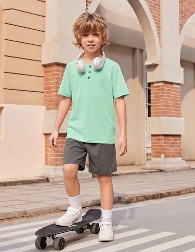 Image of Arshiner Boy's Textured Button Up Shirt and Shorts Set 2 Piece Summer Beach Outfit for 5~12 Years Kids