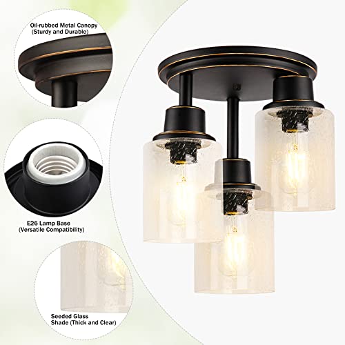 Rottogoon HU-XI-201 Semi Flush Mount Ceiling Light, 3-Light Close To Ceiling Light Fixtures, Vintage Oil-Rubbed Bronze Finish thumb #1