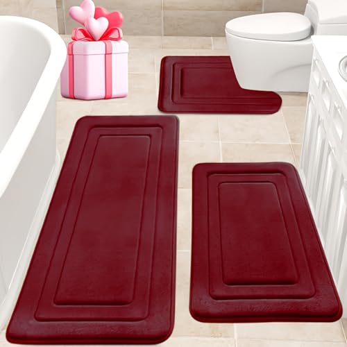 Jyswx Lot de 3 tapis de salle de bain en mousse à mémoire de forme - Antidérapant et absorbant - Lavable, doux et à séchage rapide - Tapis de bain pour douche,...
