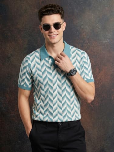 Image of Veirdo Men's Flatknit Printed Half Sleeve Polo T-Shirt with Collared Neck, Regular Fit, Casual Style for Office, Travel, (Sizes S to 2XL)
