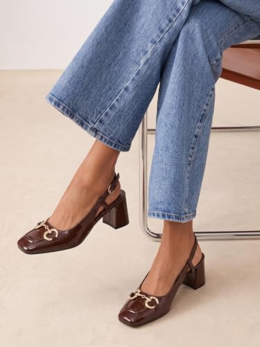 Image of Womens Slingback Block Heels Closed Square Toe Dress Work Shoes Slip on Buckle Strap Business Pumps
