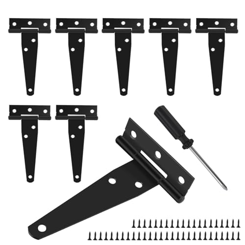 Lot de 8 charnières pliables en T de 100 mm avec tournevis et 48 vis de fixation, noires, pour portes d'abri, portes de jardin, fenêtres