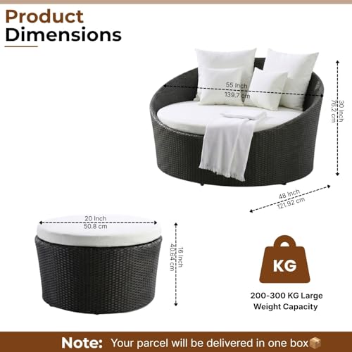 Image of DEVOKO Outdoor Pool Side, Garden, Balcony, Porch, Backyard, Terrace, Patio, Beach Round Sofa Wicker and Rattan Daybed with Table Furniture Set (Black & Offwhite)