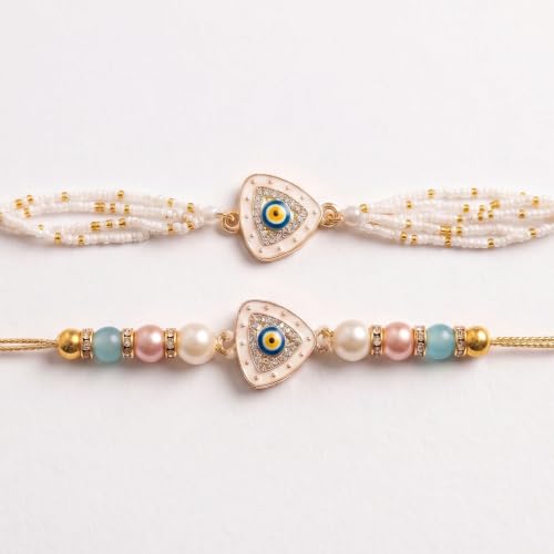 Image of Ascension Evil Eye Rakhi for Bhaiya Bhabhi Couple Bracelet Set for Brother & Sister with Roli Tilak & You are My Hero Fridge Magnet Nazar Protection Raksha Bandhan Gift
