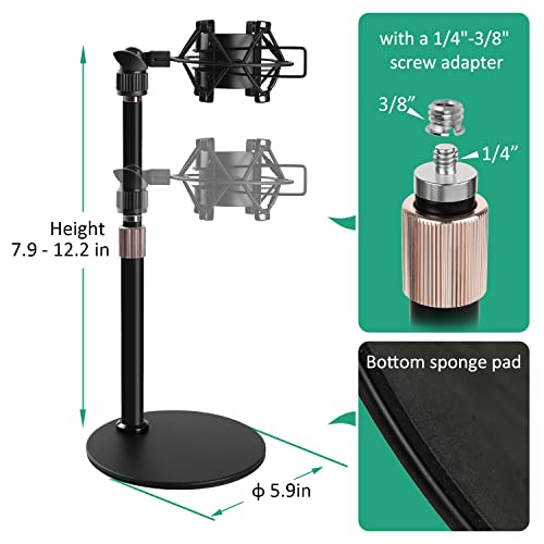 At2020 Desktop Mic Stand, Adjustable Height Table Mic Stand With Shock Mount, Pop Filter Windscreen, 1/4 To 3/8 Metal Adapter, Metal Weighted Base, For At2020 At2020Usb At2020Usb+ At2035 Mic By Rigych #TOP2