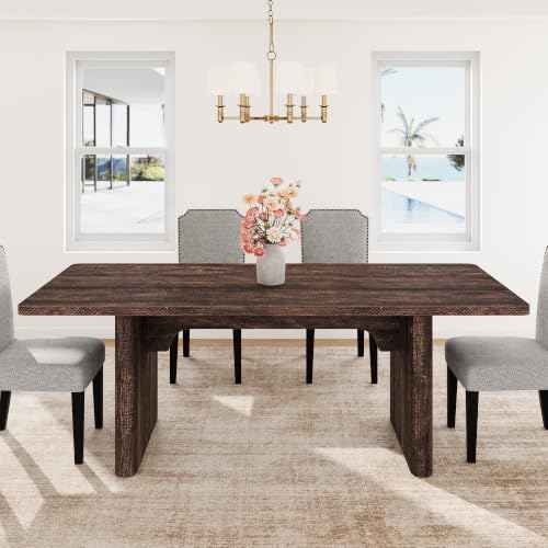 Image of GarveeHome Rectangular 63 inch-82.7 inch Extendable Dining Table with Round Corner | Spacious, Sturdy, Stable, Farmhouse, Scratch-Resistant, Durable, Easy to Assemble, Matches Any Chair Style, Sturdy Base