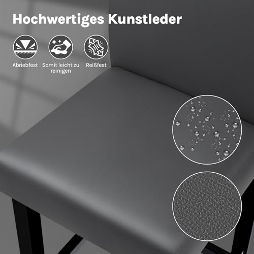 WOLTU Barhocker Holz Bistrostuhl Bistrohocker mit Lehne, 2er Set, Massivholz, Antirutschgummi, Kunstleder, dick gepolsterte Sitzfläche, Grau