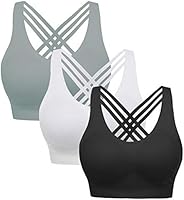 AKAMC 3 Pack Women's Medium Support Cross Back Wirefree Removable Cups Yoga Sport Bra