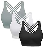 AKAMC Women's Removable Padded Sports Bras Medium Support Workout Yoga Bra 3 Pack,Grey/White/Black,X-Large