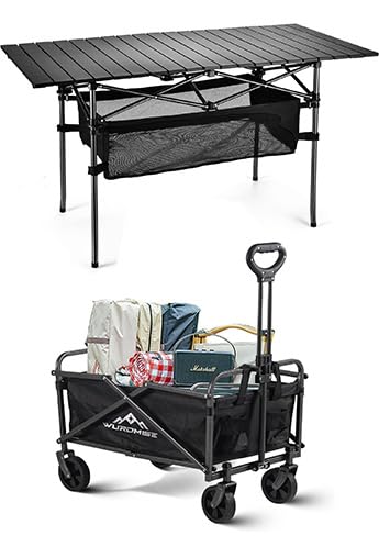 WUROMISEOutdoor Folding Portable Picnic Camping Table+Folding Portable Picnic Beach Wagon