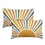 Sun Sunrise Lumbar Pillow Covers 12X20 Inch Set of 2 Mustard Yellow Sunshine Sunset Boho Decorative Pillow Cases Colorful Rainbow Bohemian Cushion Case Retro Home Decor For Sofa Couch Porch Outdoor