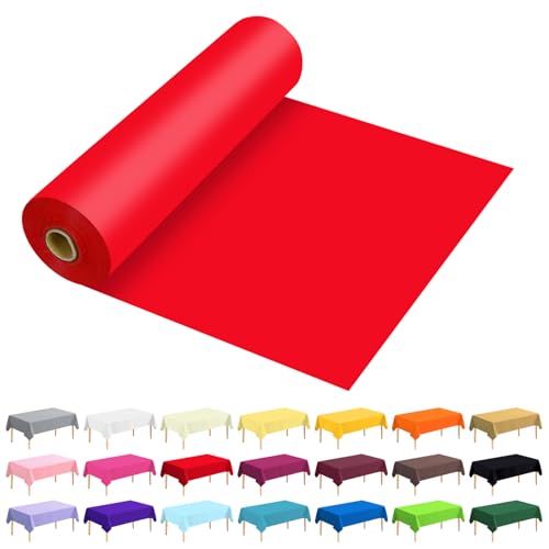 JHDZDHY 54 Inch X 100 Feet Plastic Table Cover Roll Premium Disposable Plastic Tablecloth for All Type/Shape Tables | Picnic, Party, Banquet, Birthdays, Weddings (Red, 54 Inch X 100 Feet)