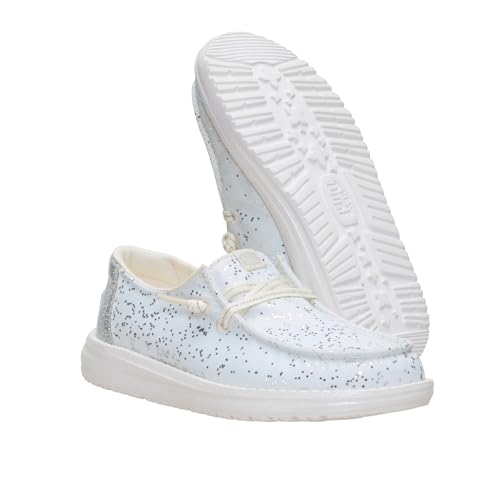 Image of HEYDUDE Girl's Youth Wendy Sparkle Surprise, Iridescent Size 5 | Slip On Shoe with Elastic Laces for Kids