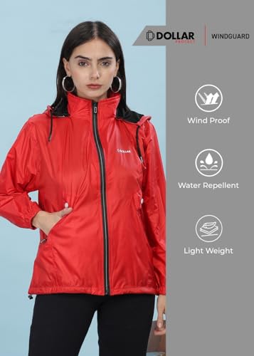 Image of Dollar Women's Polyester Solid Windcheater Jacket With Zipper Pockets and Detachable Hood