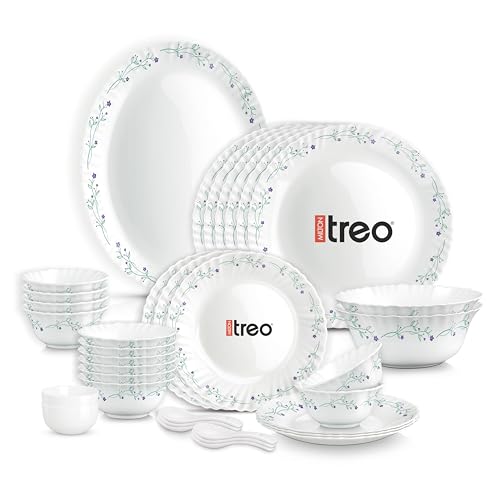 Image of Treo by Milton Opalware Aurelia Murel Dinner Set of 35 | Serving for 6 | Microwave & Dishwasher Safe | Bone-Ash Free | Tempered Toughness | Plates, Bowls, Spoons | Crockery Set for Dining & Gifting