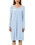 Ekouaer Nightgowns for Women Long Sleeve Sleepshirt Button Nightshirt Floral Sleepwear Night Dress with Pockets Blue White Floral X-Large