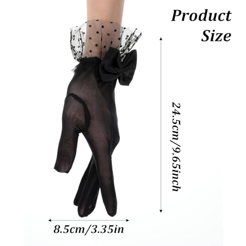 Ouligay Black Gloves Tea Party Women Lace Gloves for Wedding Bow Short Mitten Elegant Accessories for Opera Party Bridal Princess Evening Costume2