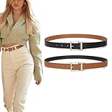 SUOSDEY Women Reversible Leather Belt for Jeans Pants Dresses with Rotating Silver Square Buckle, Fashion Ladies Waist Belt, 0.9' Width (black/brown)