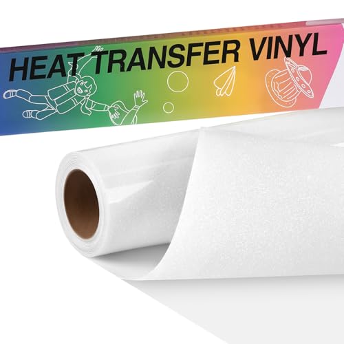 Image of HTVRONT White Glitter HTV Heat Transfer Vinyl - 10 inch x 5FT White Glitter HTV for T Shirts, White Glitter Iron on Vinyl for All Cutting Machine, Custom Decal Crafts, Machine Washable