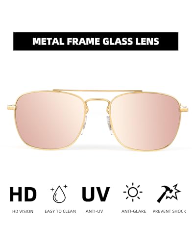 Image of JIM HALO Retro Square Aviator Sunglasses Premium Glass Lens Flat Metal Eyewear Men Women