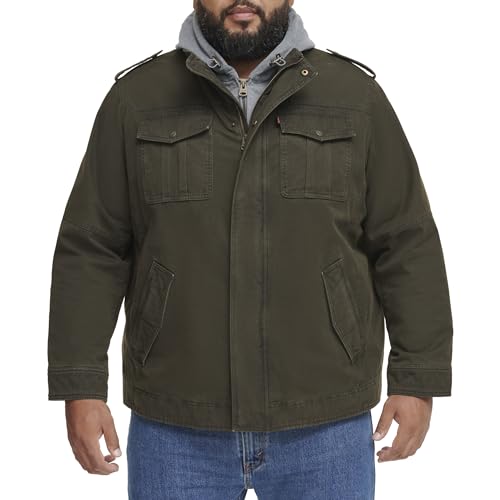 Image of Levi's Men's Washed Cotton Hooded Military Jacket (Regular & Big & Tall Sizes)