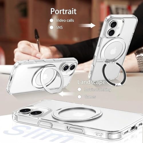 Image of Enflamo Hard Clear Rotaing Stand Shockproof Transpareant Magnatic Case Cover for iPhone 16 | Ultra Hybrid Camera Bump Protection