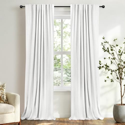 Image of 100% Blackout Shield White Linen Blackout Curtains for Bedroom 102 Inches Long, Back Tab /Rod Pocket Living Room Drapes, Thermal Insulated Blackout Curtains 2 Panels Set, 50 inch W x 102 inch L,Blanc de Blanc