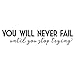 You Will Never Fail Until You Stop Trying (M) wall saying vinyl lettering home decor decal stickers quotes (Black, 6x26.5)