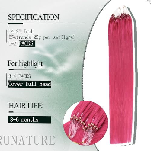 RUNATURE Micro Pink Hair Extensions Human Hair Hot Pink Micro Ring Extensions Pink Micro Loop Hair Extensions Human Hair 20 Inch 25 Gram - Image 3