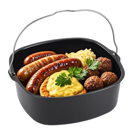 Heißluftfritteuse Form, Hitzebeständig Luftfritteuse Zubehör, Einfache Reinigung Eisenfritteuse Backform,Wiederverwendbar Kuchenform Brotbackkorb,Airfryer Zubehör für HD9925, HD9860, HD9905 01(22cm)