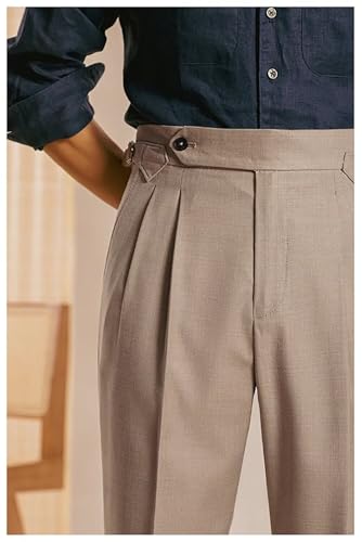 Mens Pants Classic Fit Stretch Dress Trousers Pleated Flat Front Slacks 5