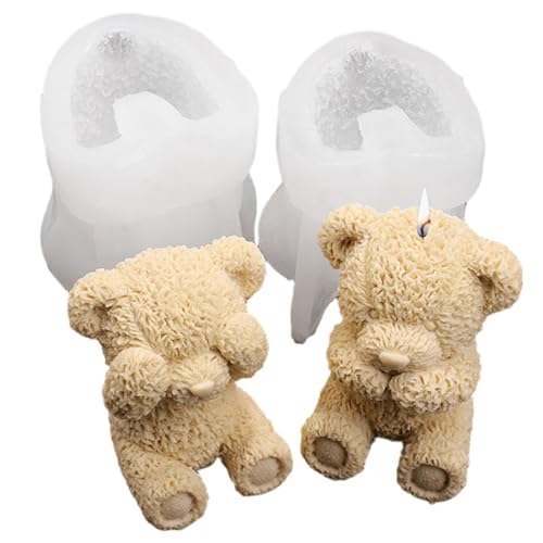 Moule à glaçons ours, moule ours, 2 pièces en silicone en forme de nounours mignon, moules en silicone souple antiadhésifs pour chocolat, glaçons, bougie,...