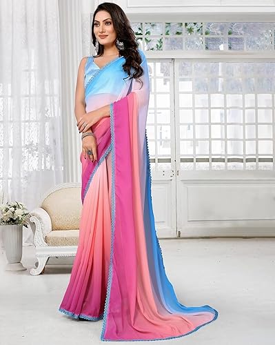 Image of Avantika Fashion Women's Amazing Plain Georgette Saree With Blouse Piece