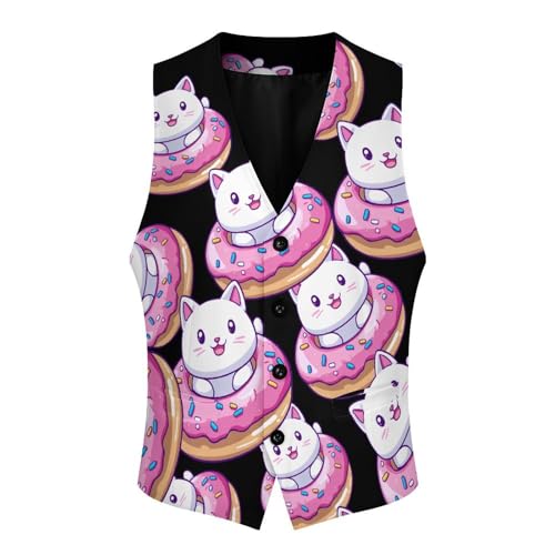 Cute Cat Donut Men's Suit Vests Business Formal Dress Vest V-Neck Waistcoat for Wedding Casual4