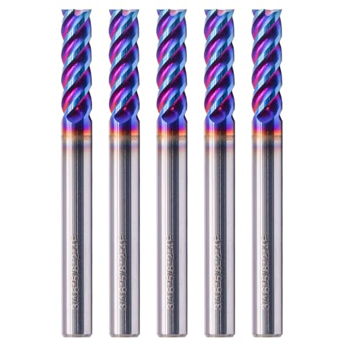 Image of BestParts 5Pcs HRC65 Tungsten Carbide Square End Mills - TiAlsiN Nano Coated, 4 Flute, 45 Degree Helix, 3 /16 inch Cutting Diameter, 3 /16 inch Shank Diameter, 5 /8 inch Length of Cut, 2 inch Overall Length