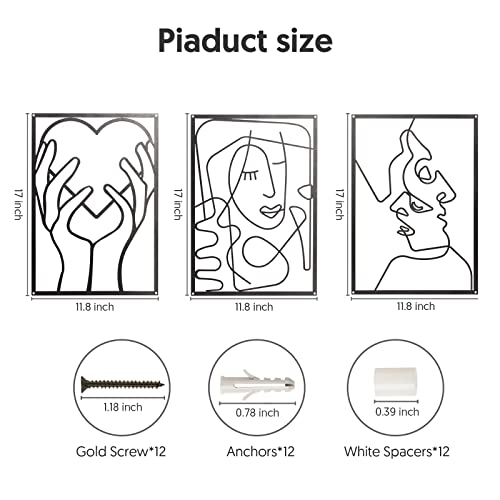 Qiegl 3 Packs Metal Wall Decor 0.12" Thickness Modern Home Decor For Black Coating With Silvery Sparkling 17"X11.8" Minimalist Wall Art Bedroom Decor Single Line Abstract Wall Sculptures For Living Room Bathroom Stairs Etc. #TOP6