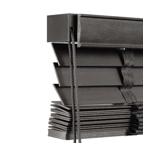 Persianas Venecianas de Madera, 30cm 45cm 60cm 75cm 90cm 100cm 105cm 120cm 135cm Persianas Horizontales Blackout Lamas De 50mm Cortinas Opacas, para Oficina En Casa(Gray Walnut)