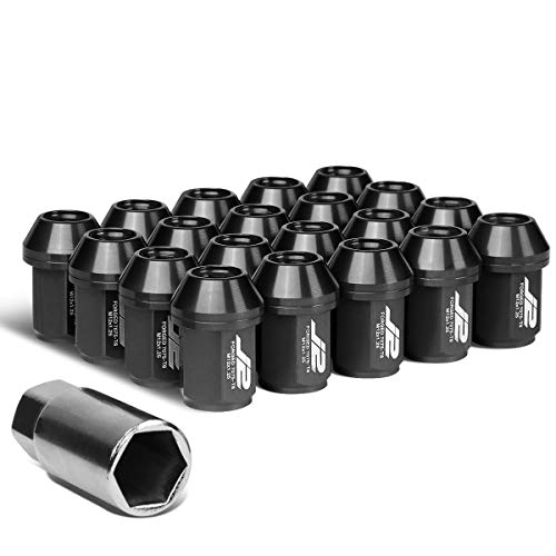 Image of J2 Engineering LN-T7-024-125-BK 20Pcs M12 x 1.25 7075-T6 Aluminum 35mm Close-End Lug Nut w /Socket Adapter (Black)