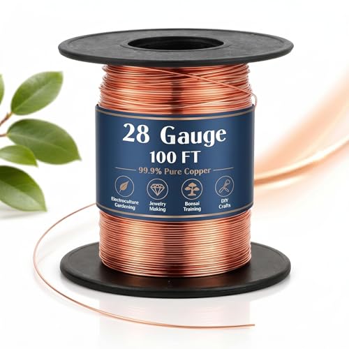 Image of Therwen 100ft 28 Gauge Copper Wire for Gardening, Electroculture, Bonsai, Jewelry Making Beading DIY Craft Pure Bare Copper Wire Spool