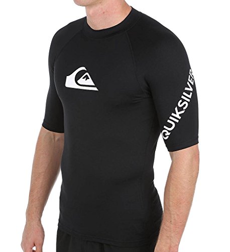 Quiksilver Men's Time Short Sleeve Rashguard Surf Tee 50+ UPF, Black/White, Medium