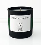 Gregg Pellegrini Scented Candle • Paraffin Free All Natural Coconut and Beeswax • Vanilla • Saffron • Darjeeling • Taurus Zodiac • 230 g / 8 Oz. • Hand Poured in The USA