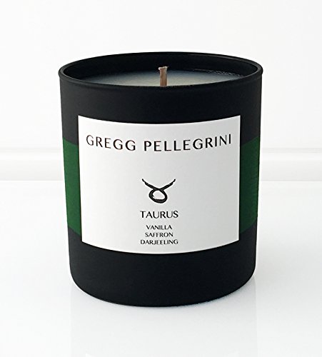 Gregg Pellegrini Scented Candle • Paraffin Free All Natural Coconut and Beeswax • Vanilla • Saffron • Darjeeling • Taurus Zodiac • 230 g / 8 Oz. • Hand Poured in The USA