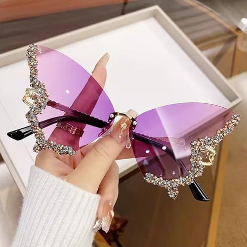 Elegant Butterfly Sunglasses for Women, Diamond Rimless Sunglass, Gradient Butterfly Shaped Sunglasses2