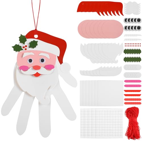 Glimin 24 Sets Christmas Santa Craft Kit Christmas Crafts Make Your Own Handprint Santa Ornaments for Xmas Decoration Fun Home Activities