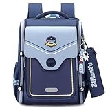 [Quxxuol] 子供用ランドセル、小学生用リュック、男の子と女の子用リュック、大容量防水子供用ランドセル、PUレザー、軽量で光沢、おしゃれなオックスフォード布1-3-6年生の背骨保護と負荷軽減男の子と女の子の子供用ランドセル小学生誕生日プレゼント (スカイブルー,大きい)