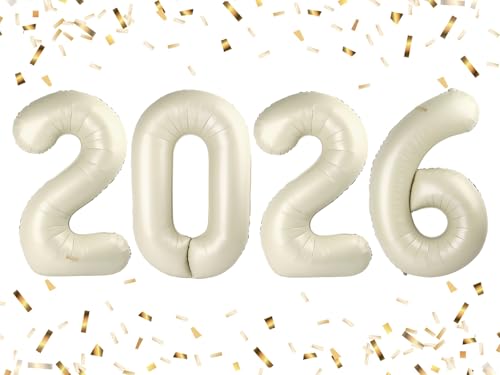 Image of Number Balloons 2026 Balloon Cream for 2026 Party Decorations, 40 inch | Saturated Color, Large 40 inch, With Inflation Straw & Hanging Hole, Great for Bridal Party, Wedding, Thanksgiving, Christmas